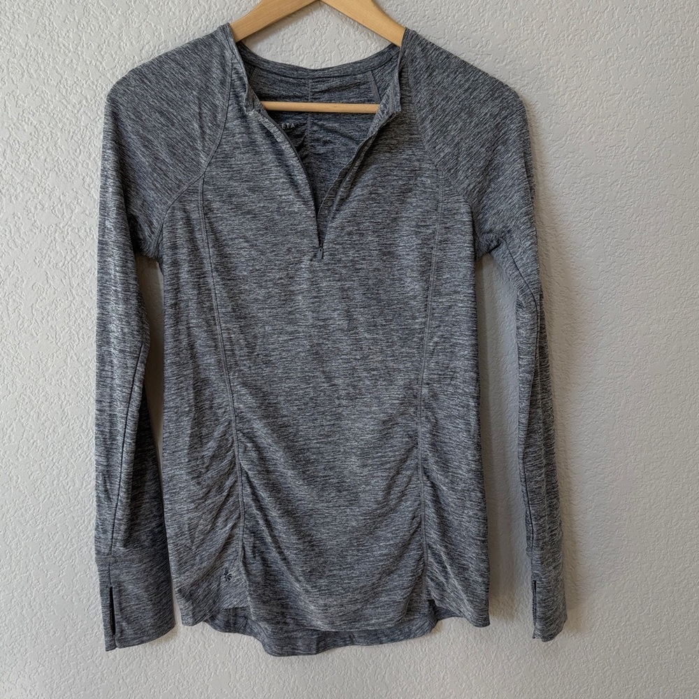 Athleta Long Sleeve Top Zip Up Henely Gray size Small - Picture 3 of 13